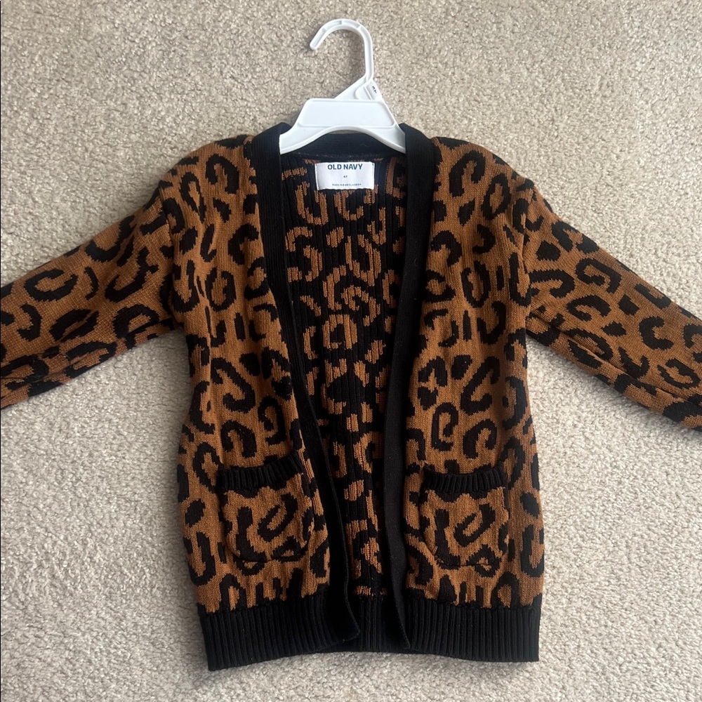 Old Navy Brown Leopard Cardigan with Black Trim